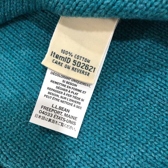 NWT L.L. Bean Double L Mixed Cable Knit Turtleneck Teal 100% Cotton Sweater - Picture 6 of 9